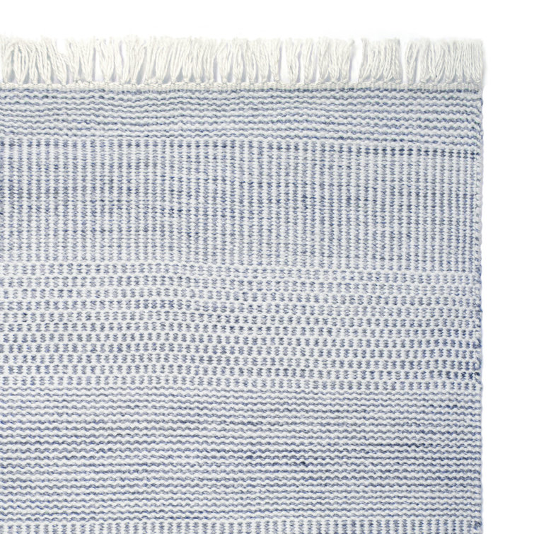 Somner Striped Blue Handwoven 5' x 8' Indoor/Outdoor Rug with Fringe