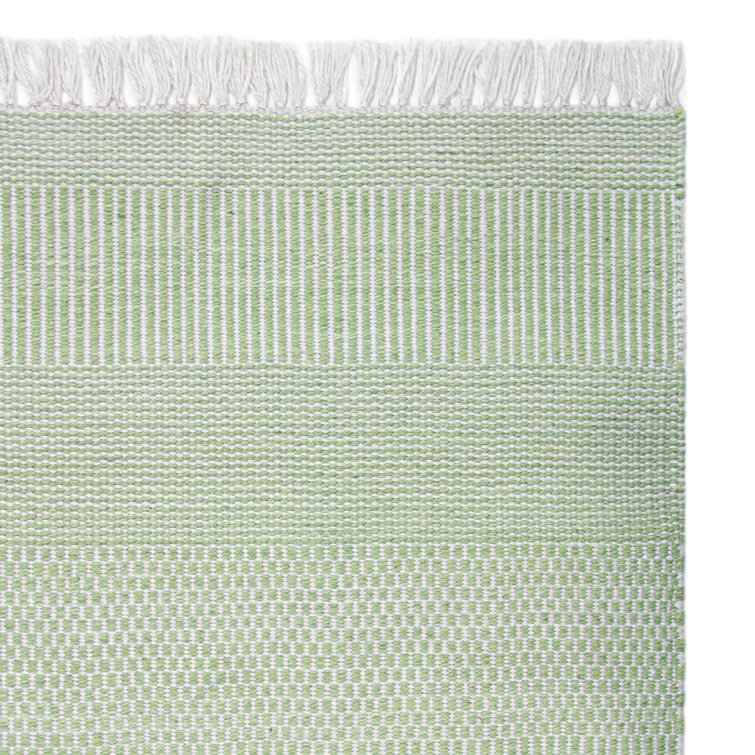 Somner Handmade Green Stripe Synthetic Runner Rug 2'6" x 8'