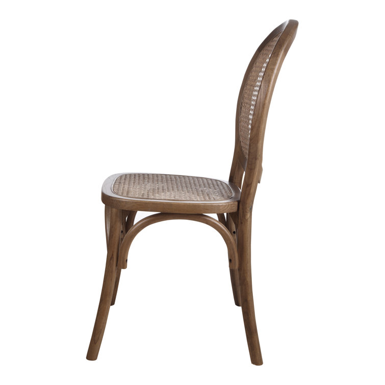 Brown Solid Wood and Cane Side Chair Set