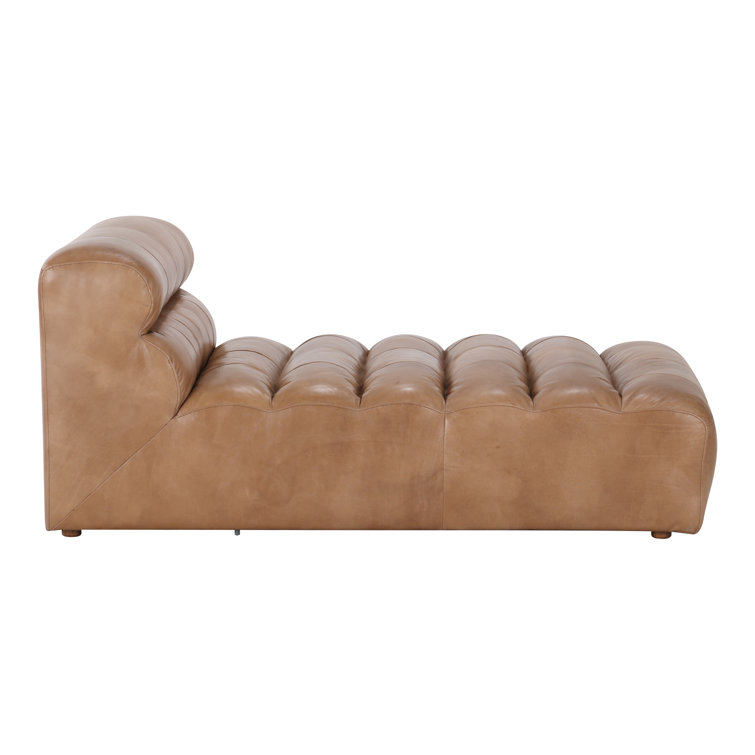 Ramsay Contemporary Tan Leather & Wood Stationary Chaise
