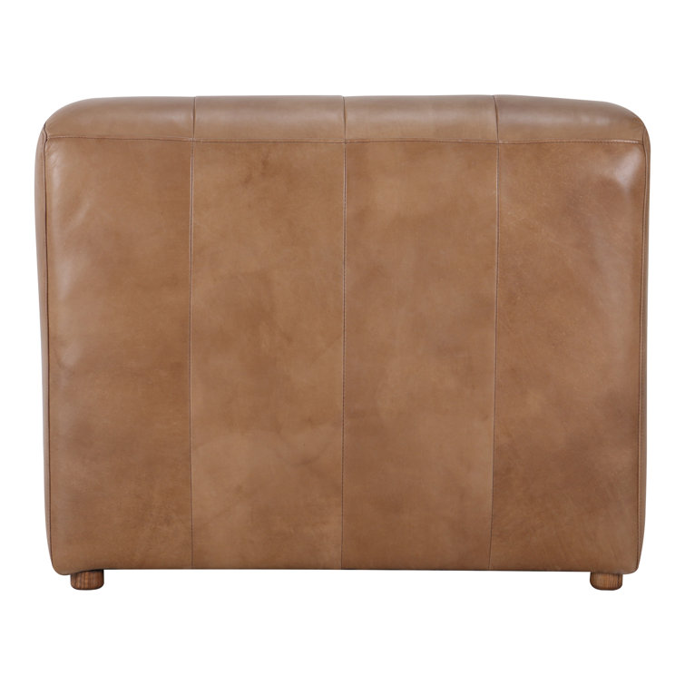 Ramsay Contemporary Tan Leather & Wood Stationary Chaise