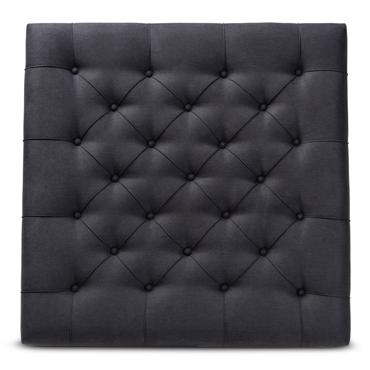 Charcoal Linen Fabric Tufted Cocktail Ottoman with Storage Shelf