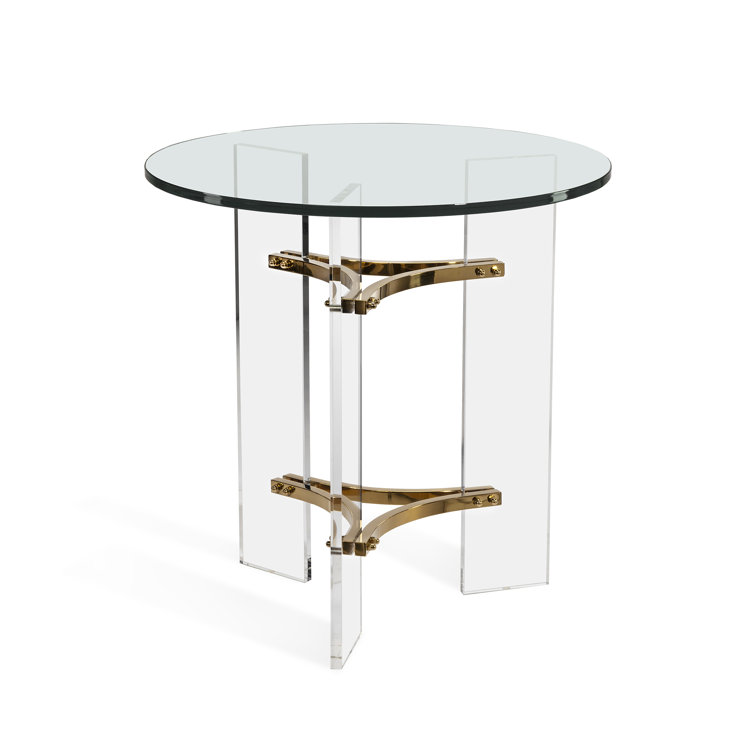 Elegant Round Clear Glass End Table with Metal Three-Leg Base