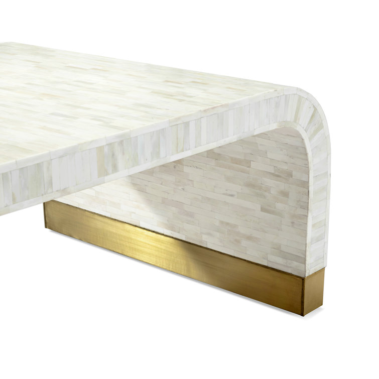 Cream Bone Inlay and Brass Cocktail Table, 52"