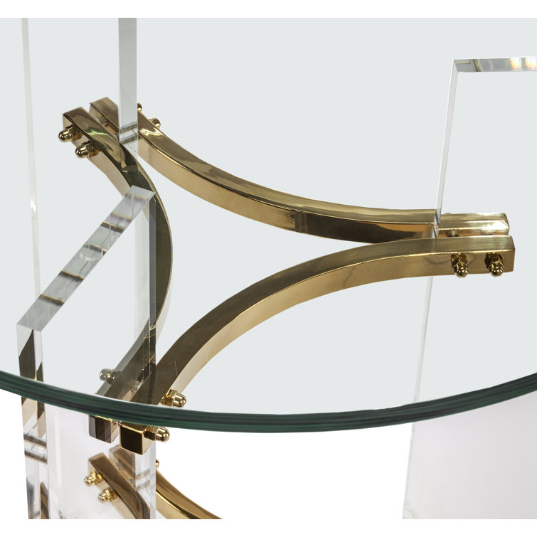 Elegant Round Clear Glass End Table with Metal Three-Leg Base