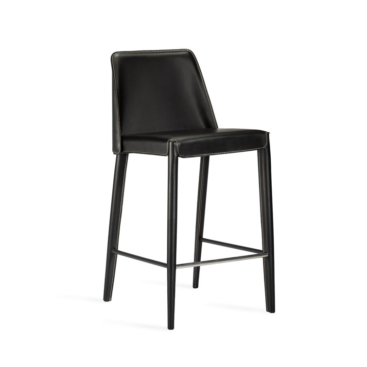 Malin 26'' Black Night Leather Counter Stool with Metal Frame