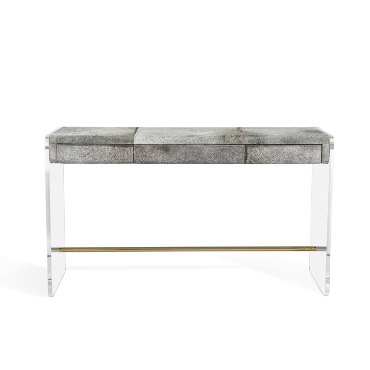 Cora 52" Clear Acrylic and Polished Brass Writing Desk with Gray Hide