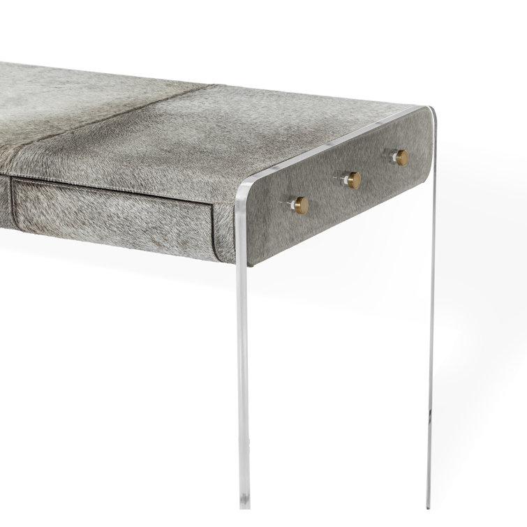 Cora 52" Clear Acrylic and Polished Brass Writing Desk with Gray Hide