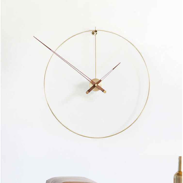 Minimalist Polished Brass and Walnut Wall Clock