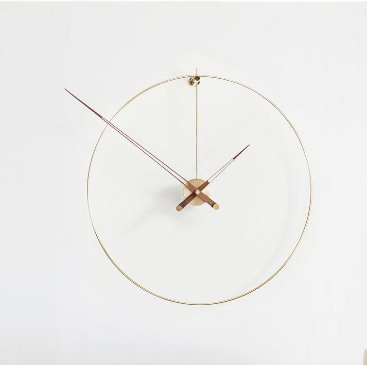 Minimalist Polished Brass and Walnut Wall Clock