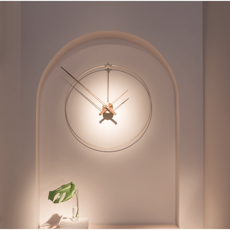 Minimalist Polished Brass and Walnut Wall Clock