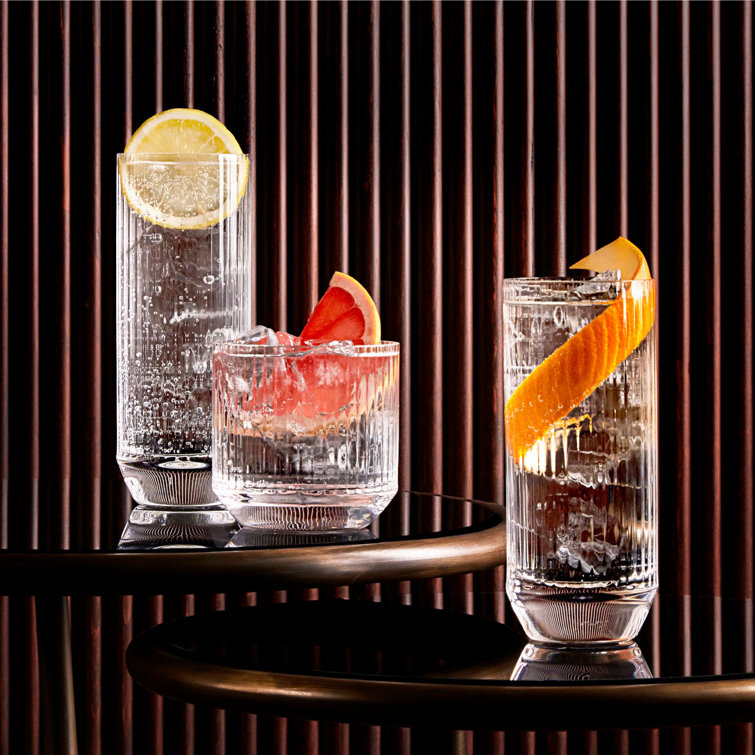 Clear Ribbed Crystal Highball Glass Set of Four