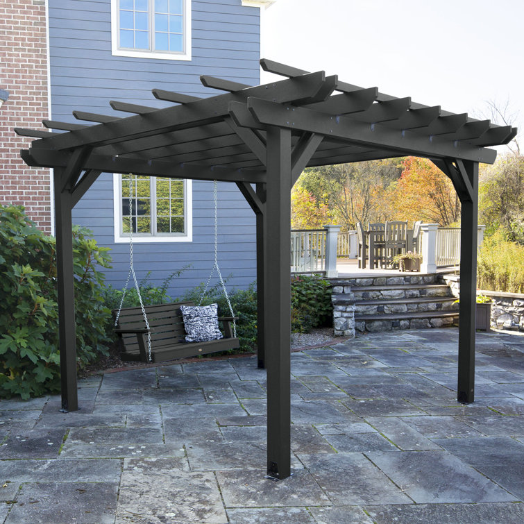 Black Metal Outdoor Pergola with Swing Set