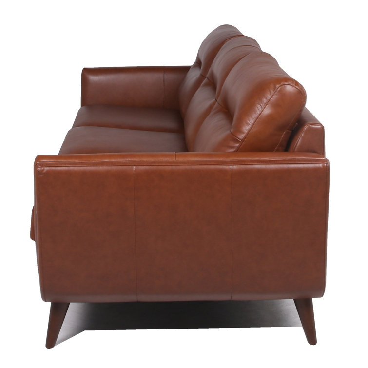 Cobblestone Brown Tufted Leather Sofa with Removable Cushions