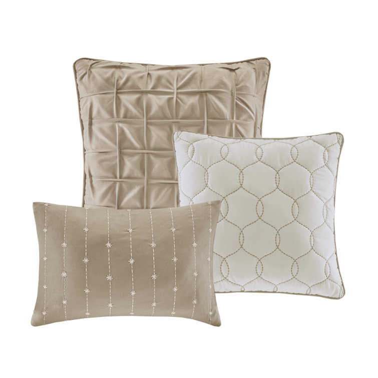 King Taupe Microfiber Seersucker Comforter Set with Decorative Pillows