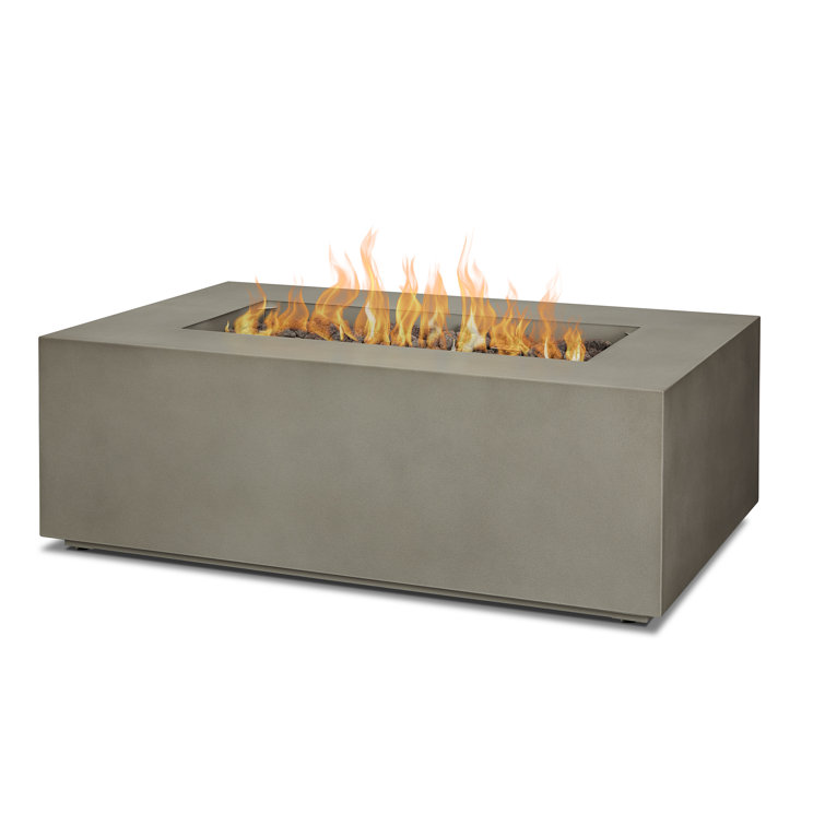 Mist Gray Rectangular Gas Fire Pit Table with Steel Frame