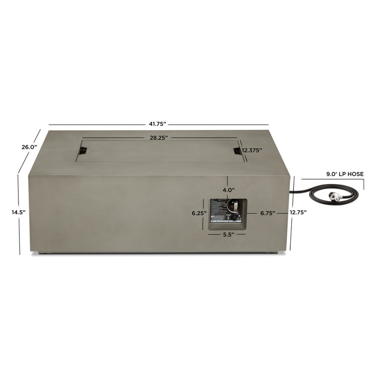 Mist Gray Rectangular Gas Fire Pit Table with Steel Frame