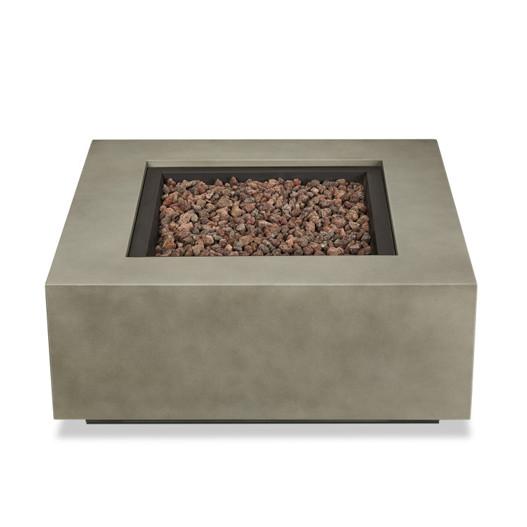 Mist Gray 40" Square Gas Fire Pit Table with Steel Lid