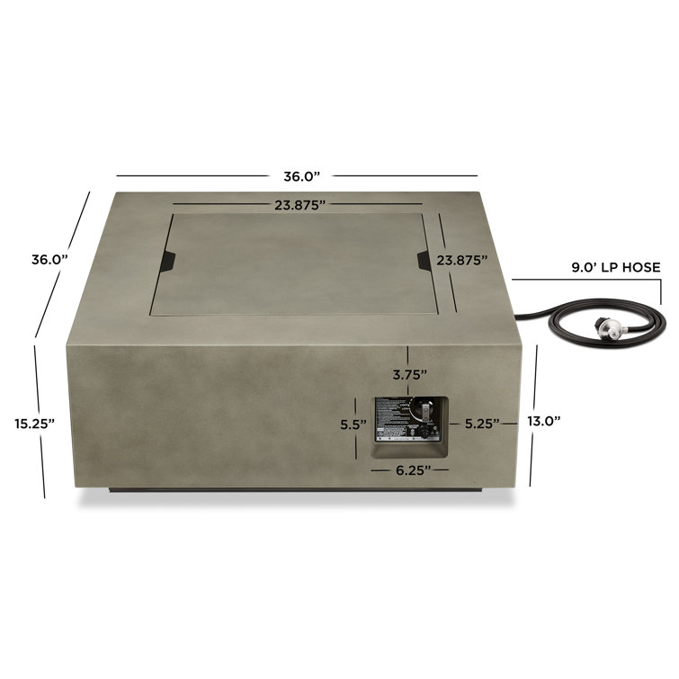 Mist Gray 40" Square Gas Fire Pit Table with Steel Lid