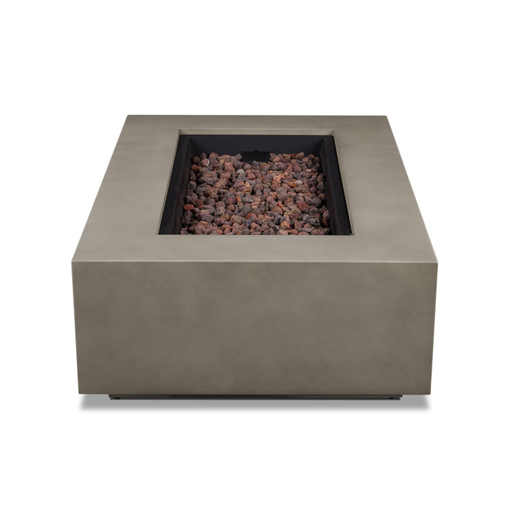Mist Gray Rectangular Gas Fire Pit Table with Lava Rocks