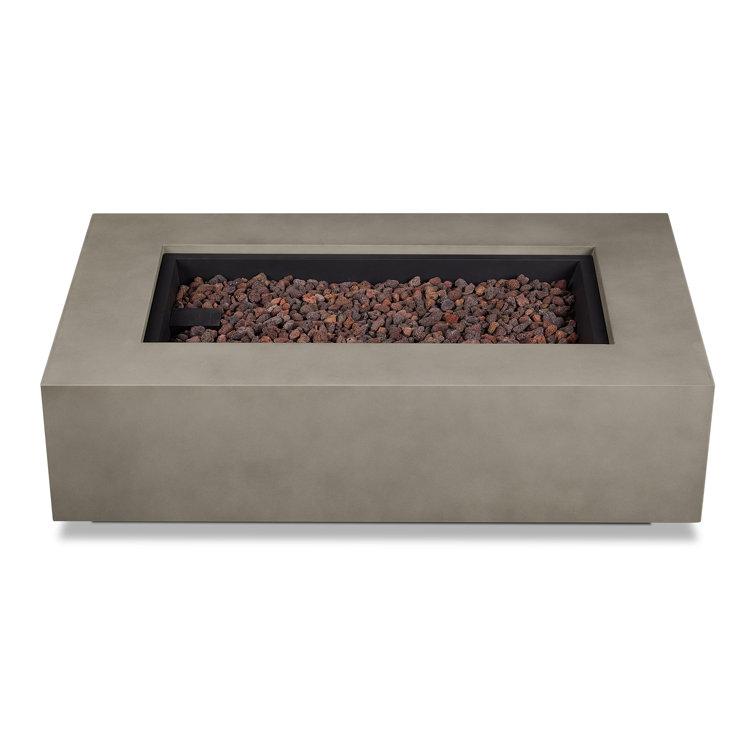 Mist Gray Rectangular Gas Fire Pit Table with Lava Rocks
