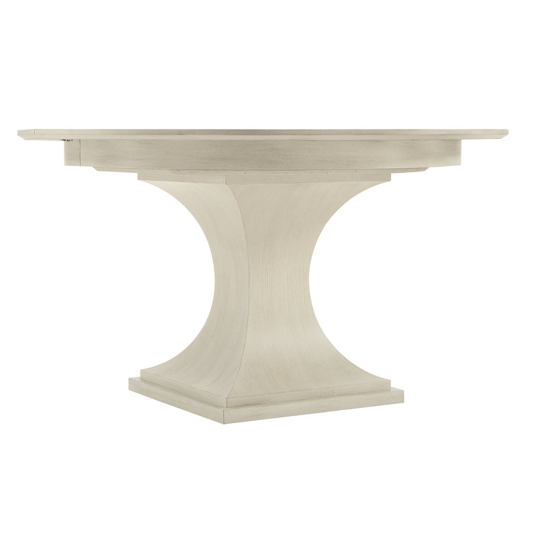 Cerused Linen White Round Extendable Wood Dining Table