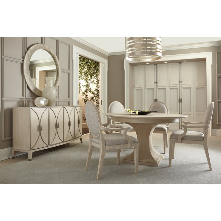 Cerused Linen White Round Extendable Wood Dining Table