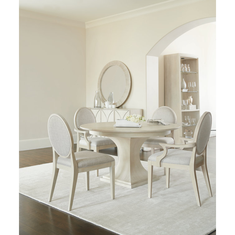 Cerused Linen White Round Extendable Wood Dining Table