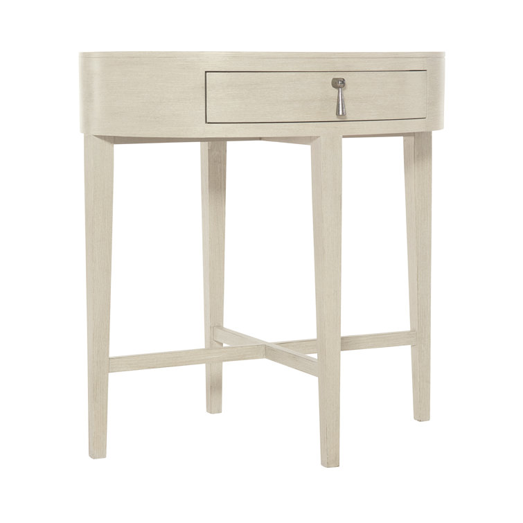 Cream Oval Transitional Nightstand with 1 Drawer
