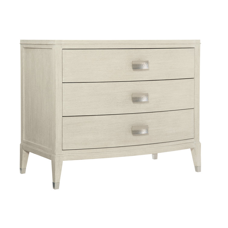 Cream Transitional 3-Drawer Nightstand with Silver Hardware