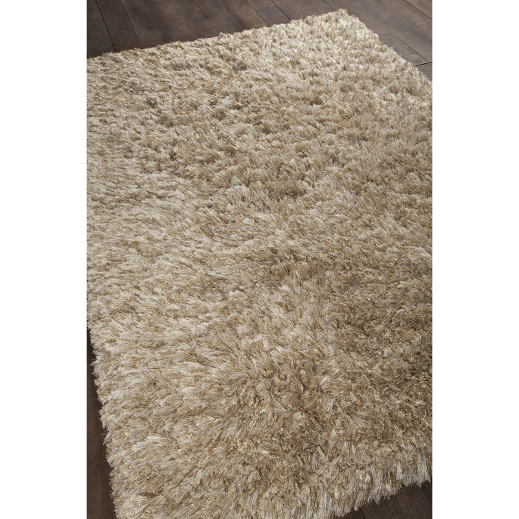 Beige Rectangular Shag Wool Area Rug 5' x 7'