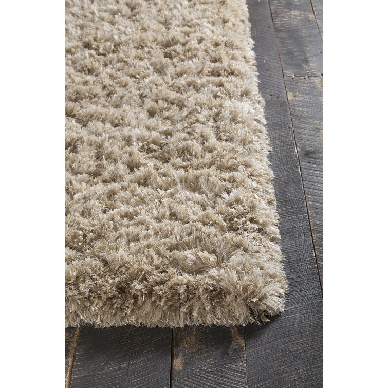 Beige Rectangular Shag Wool Area Rug 5' x 7'