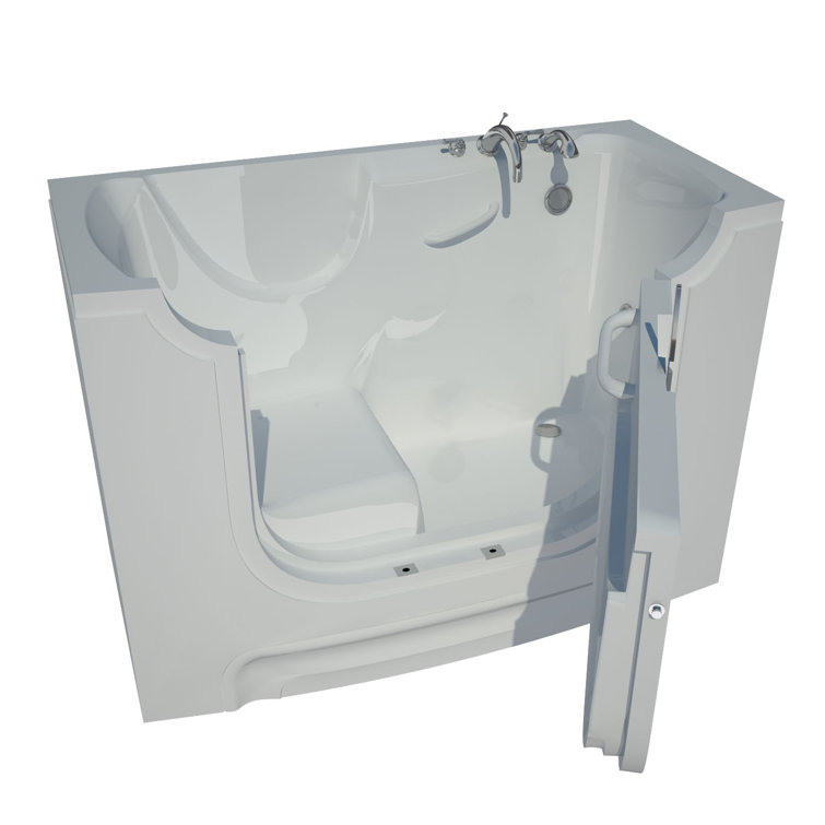 60'' x 30'' White Walk-In Soaking Fiberglass Bathtub with Faucet