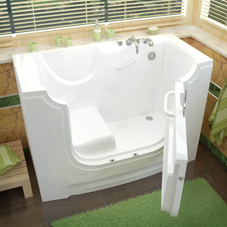 60'' x 30'' White Walk-In Soaking Fiberglass Bathtub with Faucet