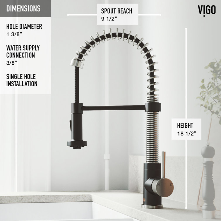 Edison 19" Stainless Steel and Matte Black Pull-Down Kitchen Faucet with Soap Dispenser