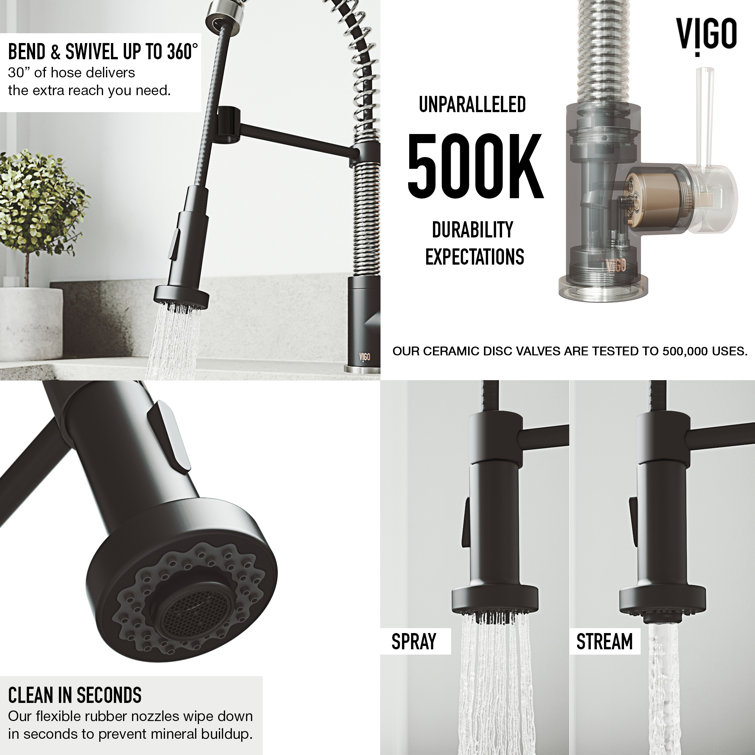 Edison 19" Stainless Steel and Matte Black Pull-Down Kitchen Faucet with Soap Dispenser