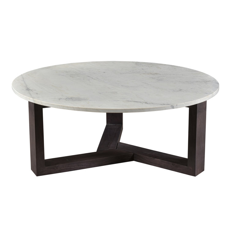 Contemporary Charcoal Grey & White Round Wood Coffee Table