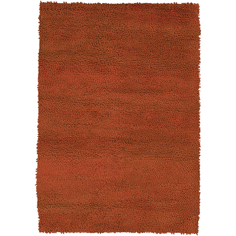 Luxurious Crimson Shag 5' x 7' Handwoven Wool & Viscose Rug