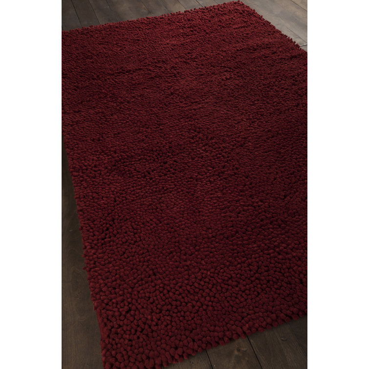 Handmade Red Wool Shag Rectangular Area Rug 7'9" x 10'6"