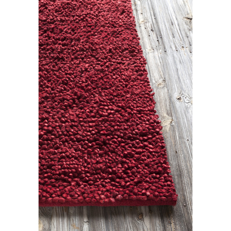 Handmade Red Wool Shag Rectangular Area Rug 7'9" x 10'6"