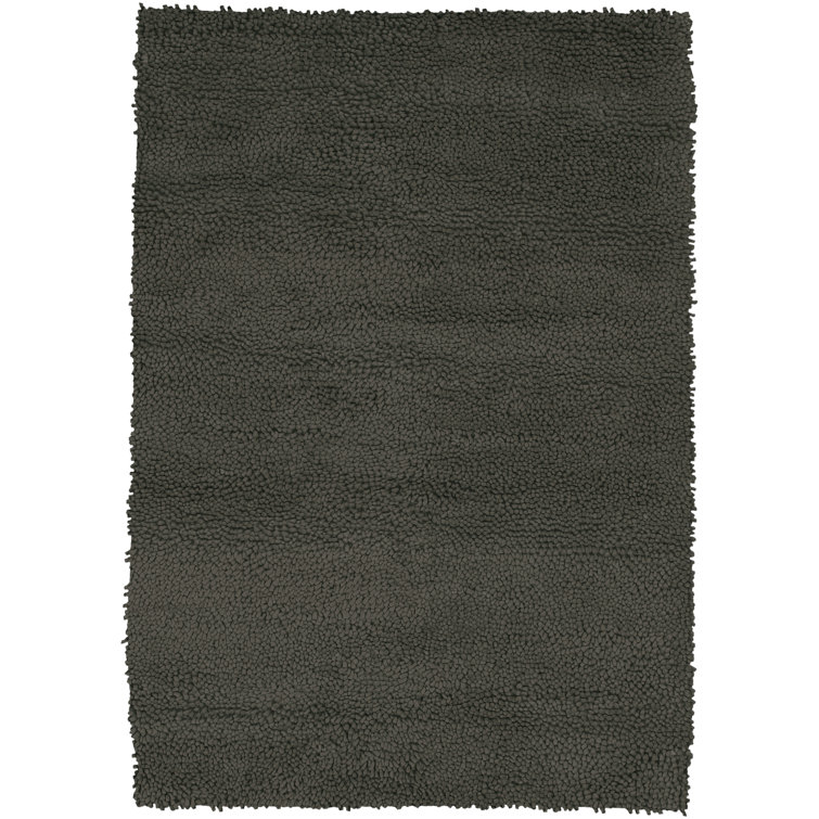 Handmade Black Wool Shag Rectangular Rug 9' x 13'