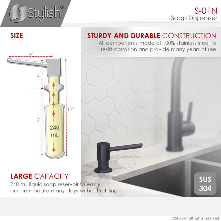 Matte Black Stainless Steel Kitchen Sink Soap Dispenser