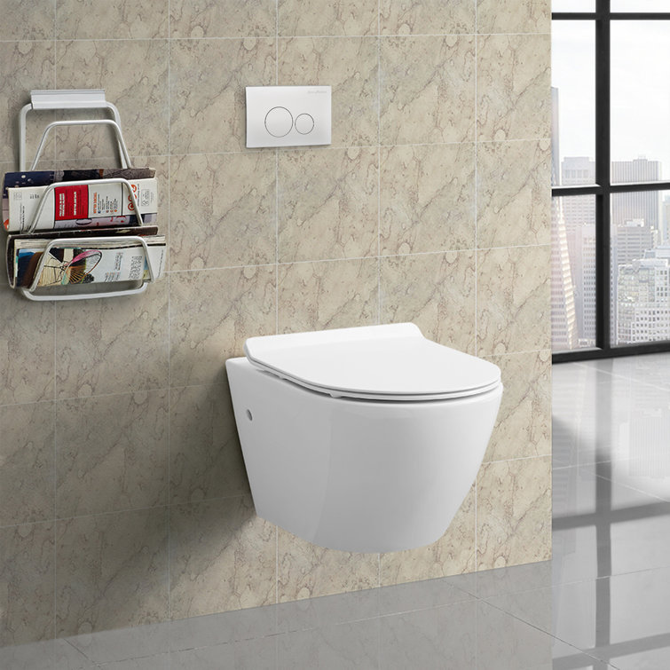 White Wall-Mounted Dual Flush Elongated Toilet