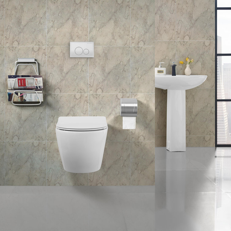 White Wall-Mounted Dual Flush Elongated Toilet