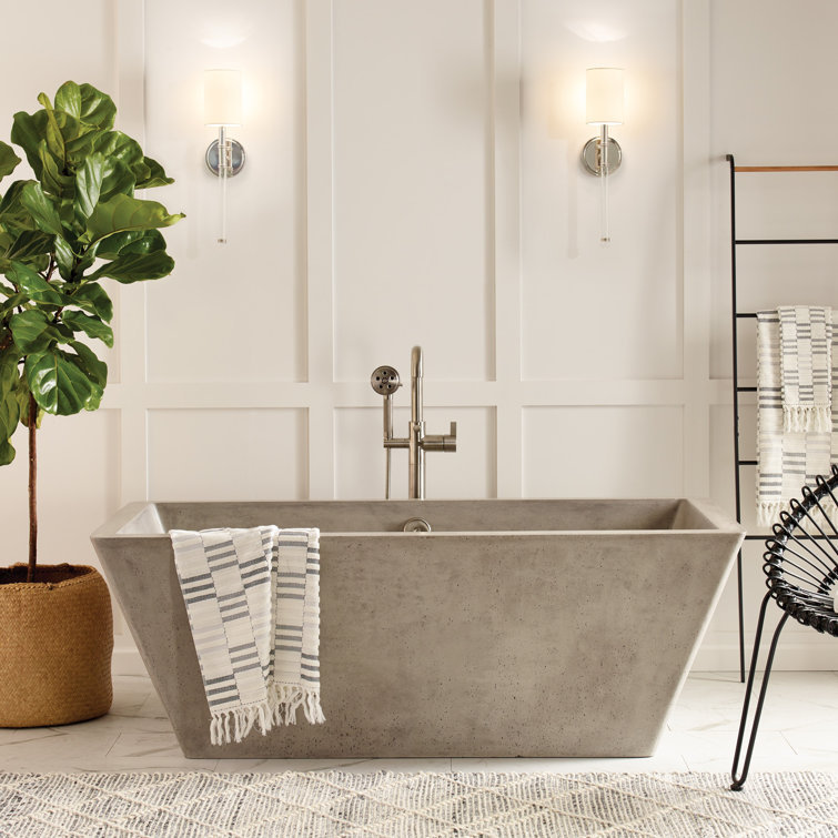 Ash Gray 66" Freestanding Concrete Soaking Bathtub