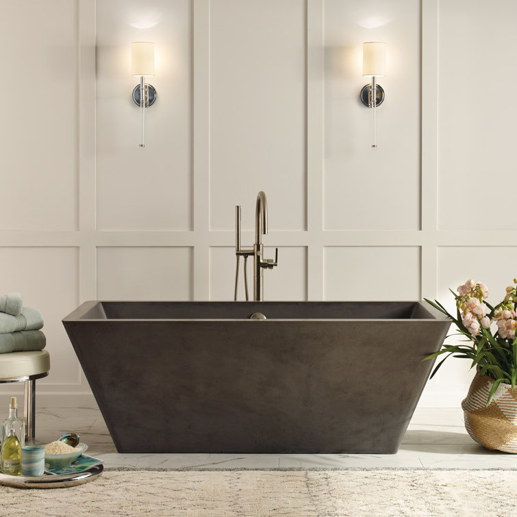 NativeStone 66" Slate Freestanding Concrete Soaking Bathtub