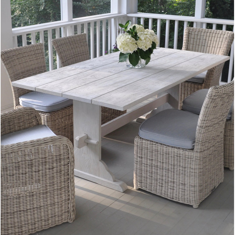 Antiqued White Teak Rectangular Outdoor Dining Table