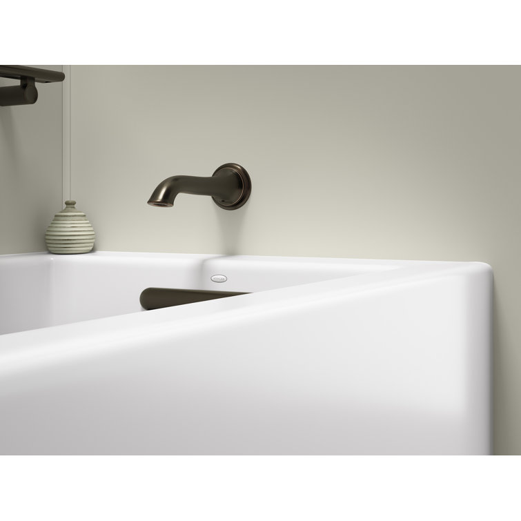 White Acrylic 60" Rectangular Alcove Soaking Bathtub with Slotted Overflow