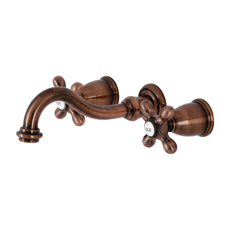 Antique Copper Wall Mounted Dual Handle Bathroom Faucet