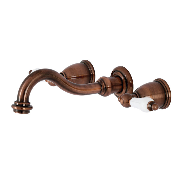Antique Copper Dual Lever Wall-Mounted Bathroom Faucet